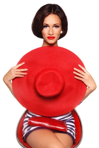 赤い帽子の女 — ストック写真