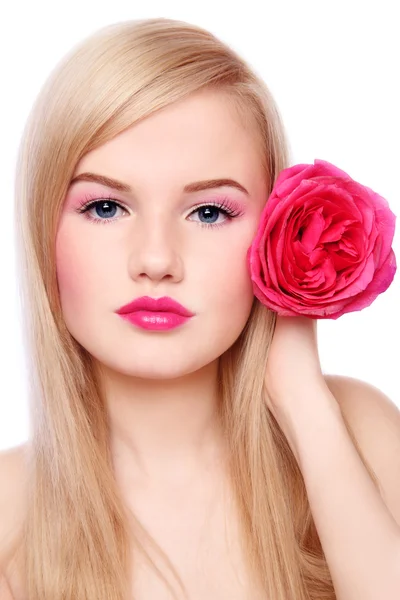 Блондинка с розой — стоковое фото
