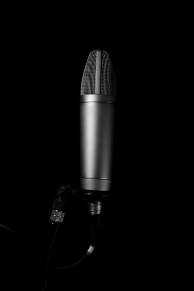 stock image Vertical Isolated microphone over black background