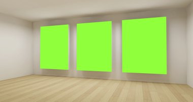 Medical room, 3d art with empty space, green chroma key clipart