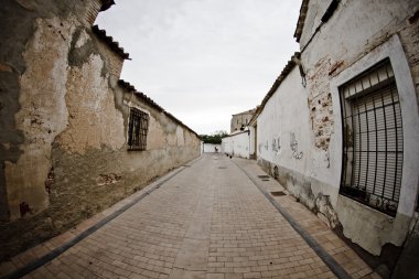 Street with houses made of mud, rural town clipart