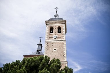 Church bell tower, rural landscape, Spain