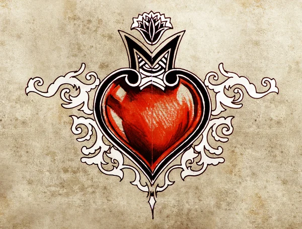 Día de San Valentín. Bosquejo del arte del tatuaje, diseño tribal, corazón — Foto de Stock