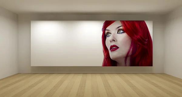 stock image Empty room with red hair young picture, art gallery concept, 3d