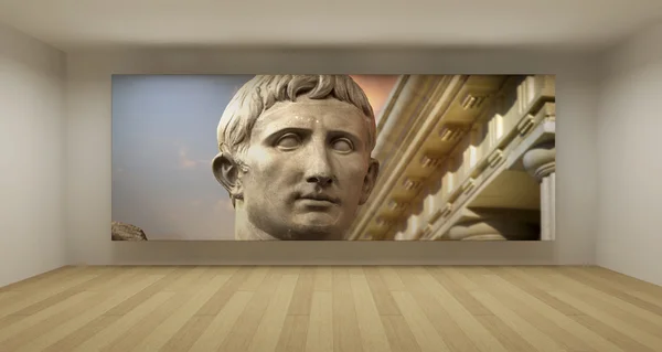 Stanza vuota con antica immagine greca, concetto di galleria d'arte, illustrazione 3d — Foto Stock