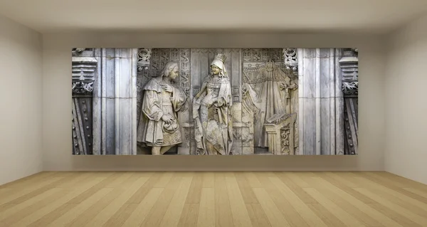 Empty room with ancient bas-relief picture, art gallery concept, — Stock Photo, Image