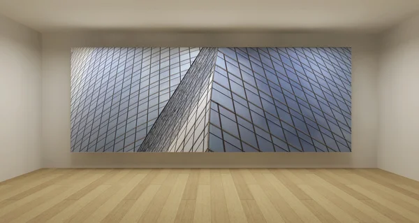 Pusty pokój z nowoczesną szklaną budynku obraz, koncepcja 3d, czyste miejsce — Zdjęcie stockowe