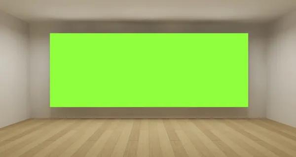 Leerer Raum mit grünem Chromaschlüssel-Hintergrund, 3D-Kunstkonzept, sauberer Raum — Stockfoto
