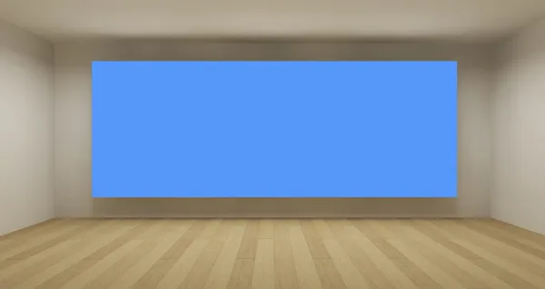 Quarto vazio com fundo azul chroma chave, conceito de arte 3d, espaço limpo — Fotografia de Stock