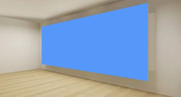 Schone galerij met blauwe chroma key achtergrond, 3D-art — Stockfoto