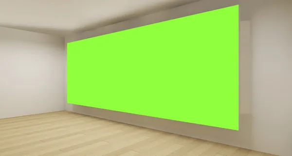 Čistý pokoj s zeleným chroma klíč pozadí, 3d umění koncepce, prázdný — Stock fotografie