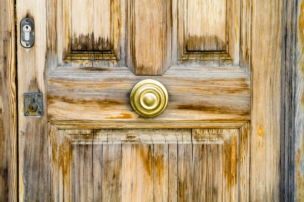 Closeup wood door with locked — Stock Photo, Image