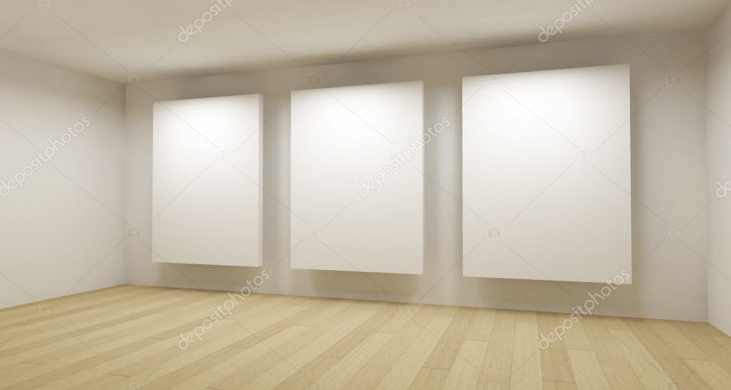 Medical room, 3d art with empty space, three white frames