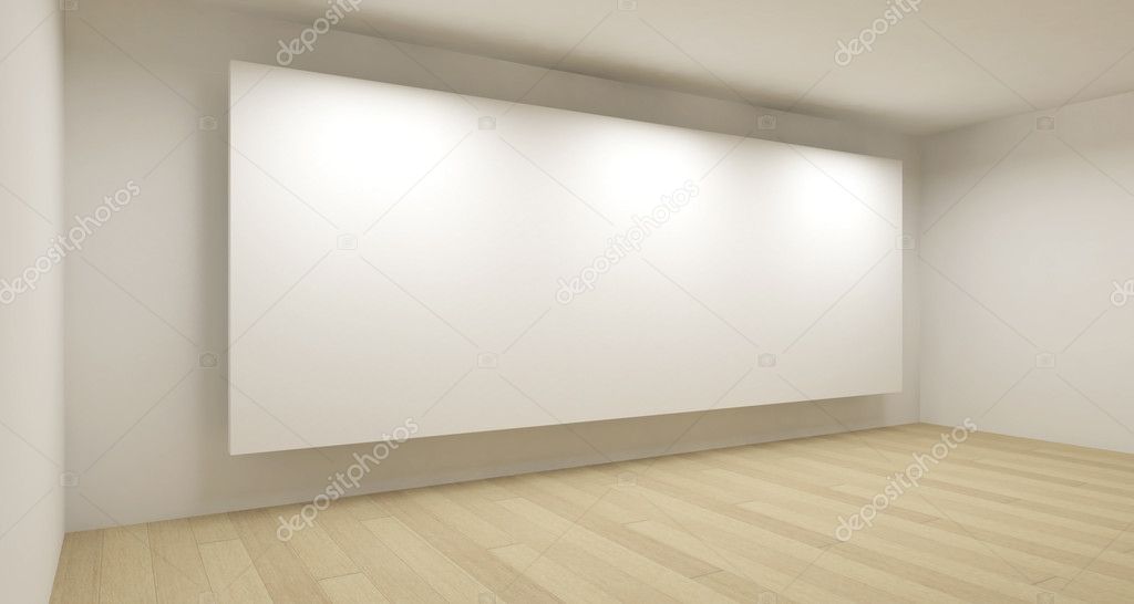 Empty school room with big white backdrop, 3d art concept, clean space