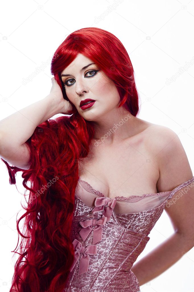 Beautiful woman red-haired woman with long beauty curly-headed h