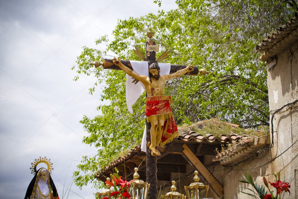 Typical spanish easter celebration procession of the christ of m