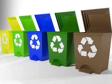 Recycle bins in yellow,green,blue and brown clipart