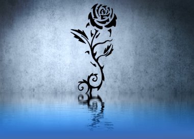 Tattoo of a black rose with thorns with water reflections clipart