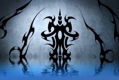 Tattoo tribal with water reflection. Illustration design over bl clipart