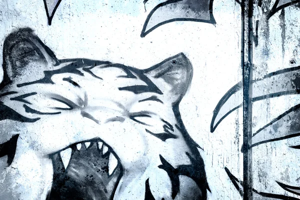 在旧脏墙上，城市嘻哈背景灰色纹理 p 猫 — 图库照片