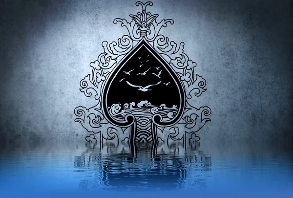 Keltische tattoo puttend uit blauwe muur met water reflecties — Stockfoto