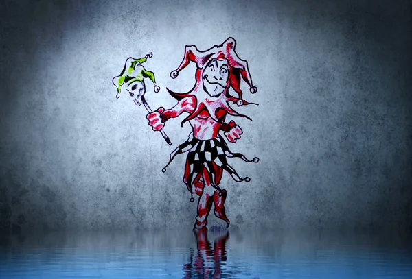 Fantasy funny clown tattoo with water reflection. Illustration d — Stock Photo, Image