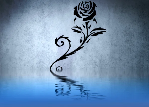 Tattoo of a black rose with thorns with water reflections — Stock Photo, Image