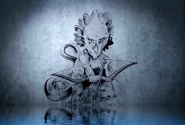 Fantazie drak s vodou relfection. tetování design nad modrou wa — Stock fotografie