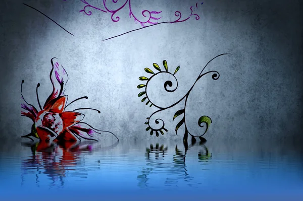 玫瑰部落形式纹身在水中倒影。插图 des — 图库照片