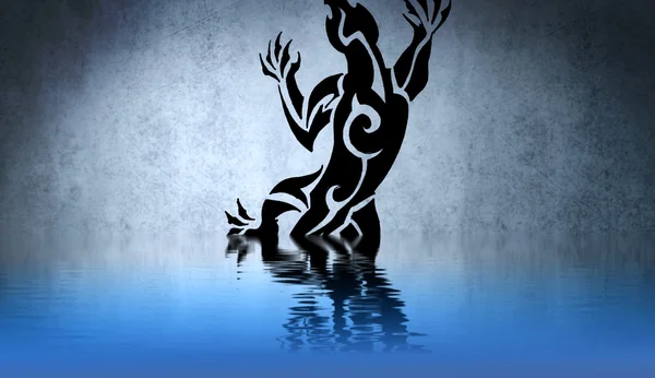 Black Tribal illustration with water reflection. Tattoo design o — Stock Photo, Image