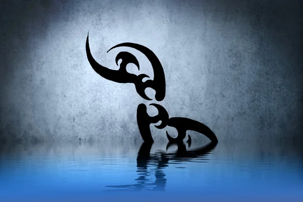 Beautiful tribal black on blue background, with reflections on t — Stock Photo, Image