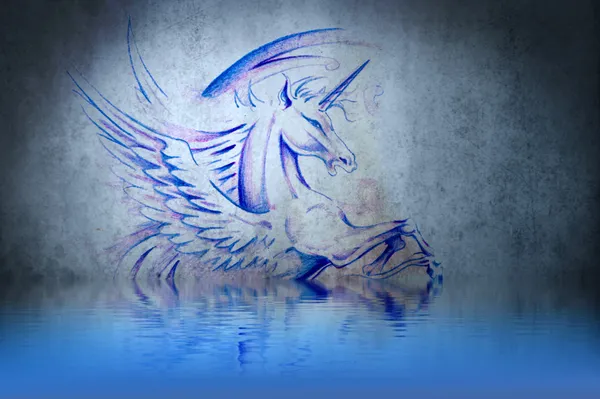 Tattoo purple unicorn with water reflection. Illustration design — Stock Photo, Image