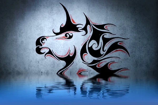 Unicornio tatuaje con reflejo de agua. Diseño de ilustración sobre b — Foto de Stock