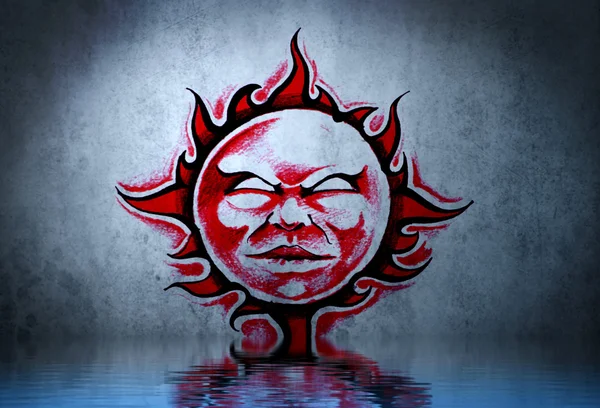 Tatuaje sol rojo con reflejo de agua. Diseño de ilustración sobre b —  Fotos de Stock