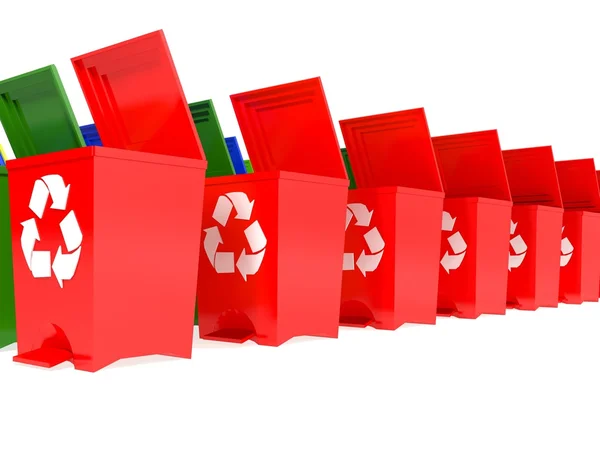 Recycle bins in yellow,green,blue and red — Stock Photo, Image