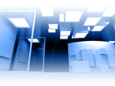 Kunstgalerie met lege frames, modern gebouw, conceptuele archi