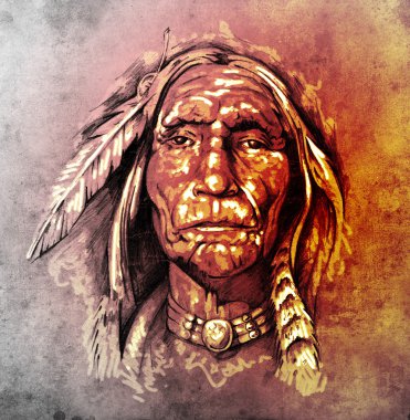 Sketch of tattoo art, portrait of american indian head clipart