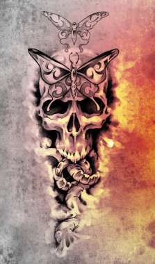 Sketch of tattoo art, skull, death concept illustration clipart