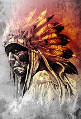 Sketch of tattoo art, indian head clipart