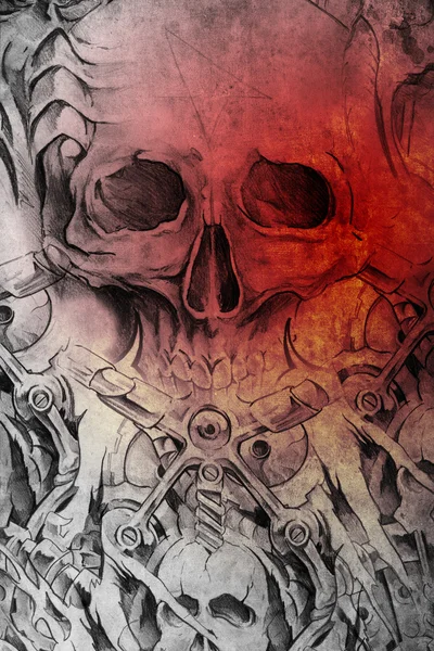 Tattoo design met schedel op vintage papier — Stockfoto