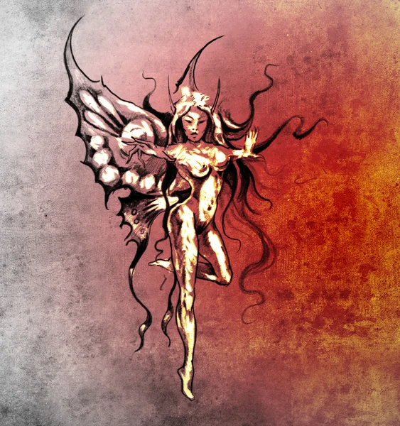 Ескіз татуювання мистецтва, фея метелик — стокове фото
