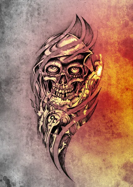 Szkic sztuka tatuaż, potwora z ósemka — Zdjęcie stockowe