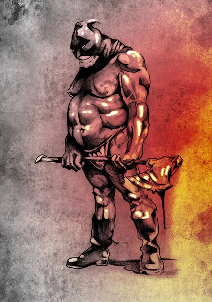 Desenho da arte da tatuagem, guerreiro com machado — Fotografia de Stock