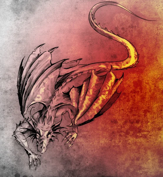 Эскиз татуировки, современный дракон — стоковое фото