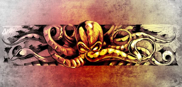 Эскиз искусства татто, иллюстрация осьминога — стоковое фото