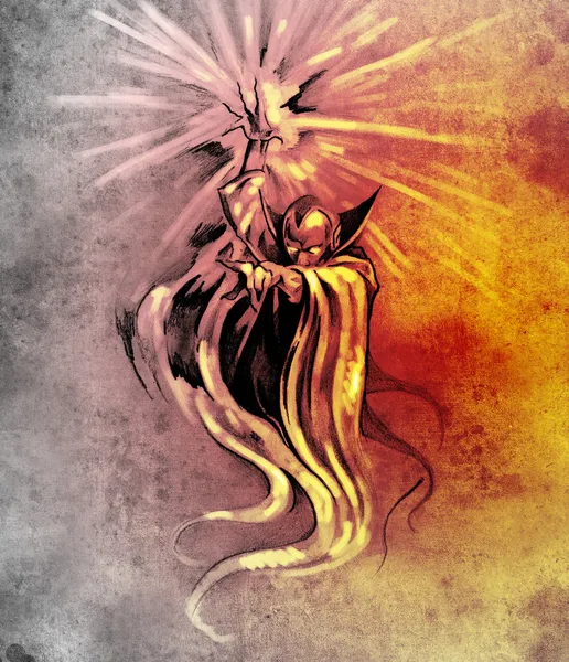Sketch of tatto art, warlock, sorcerer, halloween concept — Stock Photo, Image