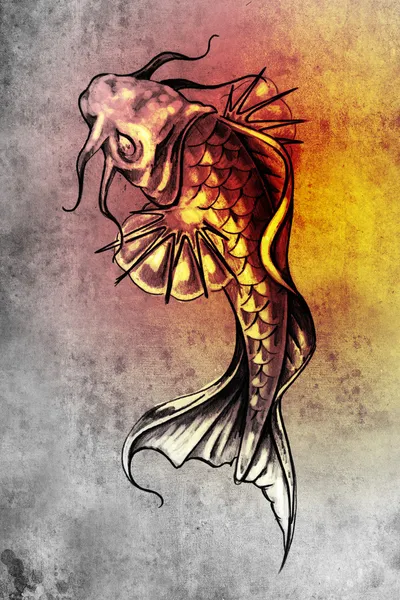 入れ墨の芸術、日本の金魚のスケッチ — ストック写真