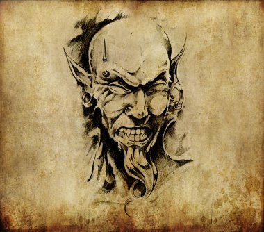 Tattoo art, sketch of a devil head clipart