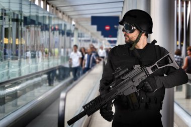 Airport security, armed police clipart