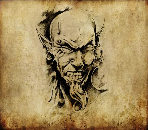 Tattoo art, sketch of a devil head — Stock Photo, Image